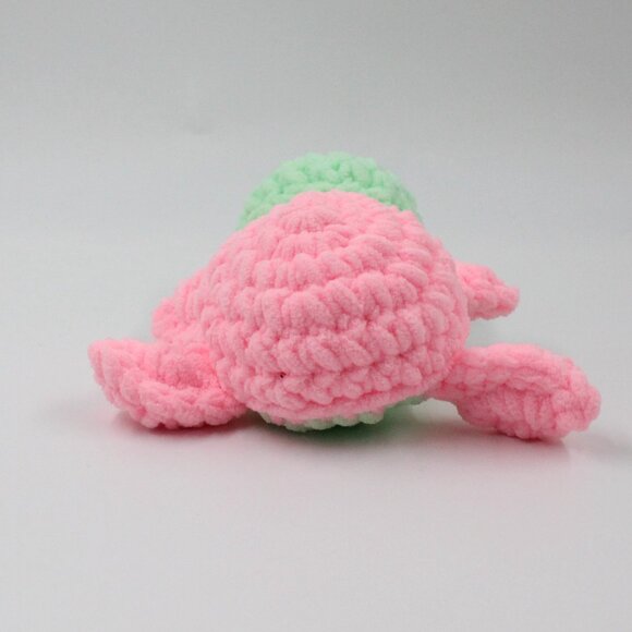 Plush Polyester Pink and Green Crochet Amigurumi Turtle - Picture 3 of 6